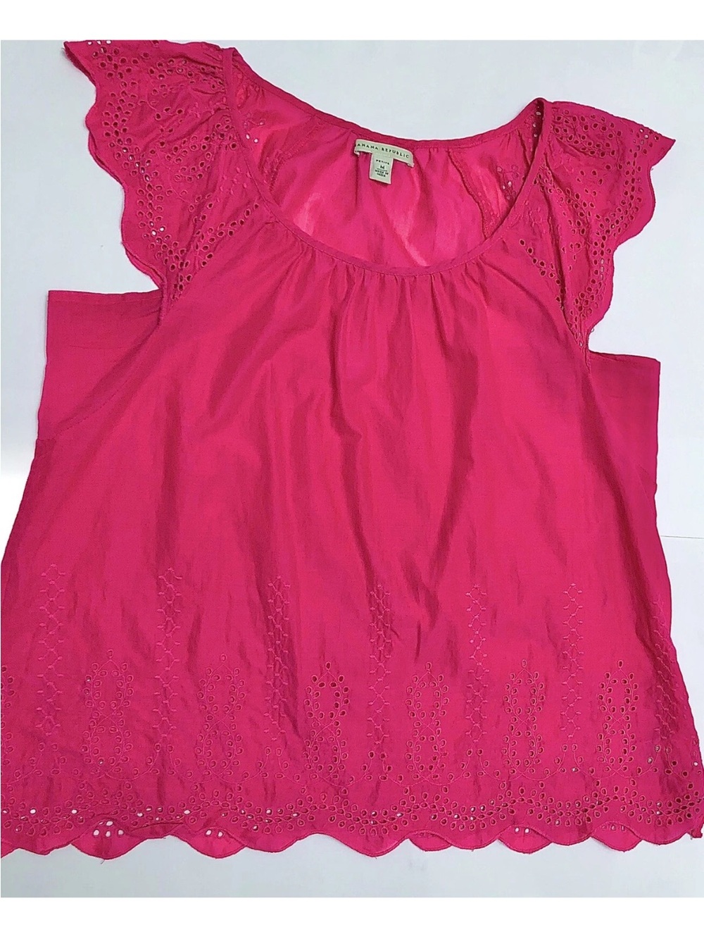 LOT OF 2: Banana Republic Eyelet Top & RUFFLED TIERED SKIRT COTTON HOT PINK MED - Picture 7 of 13